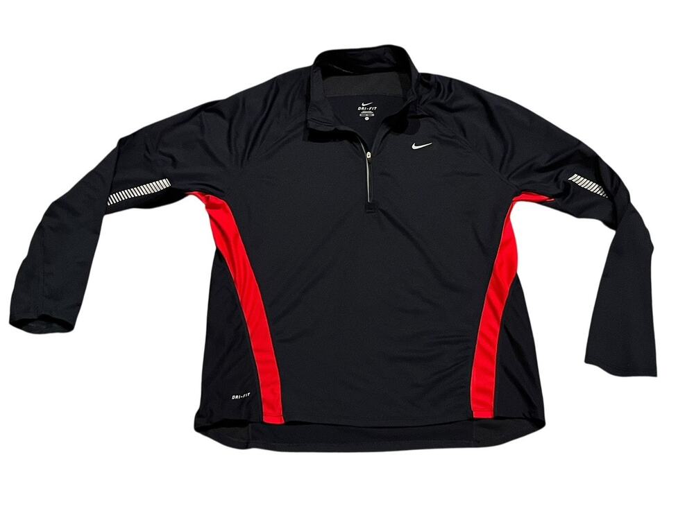 Nike Dri-FIT Reflective 1/4 Zip Navy Blue & Red Long Sleeve Running Top Men's XL
